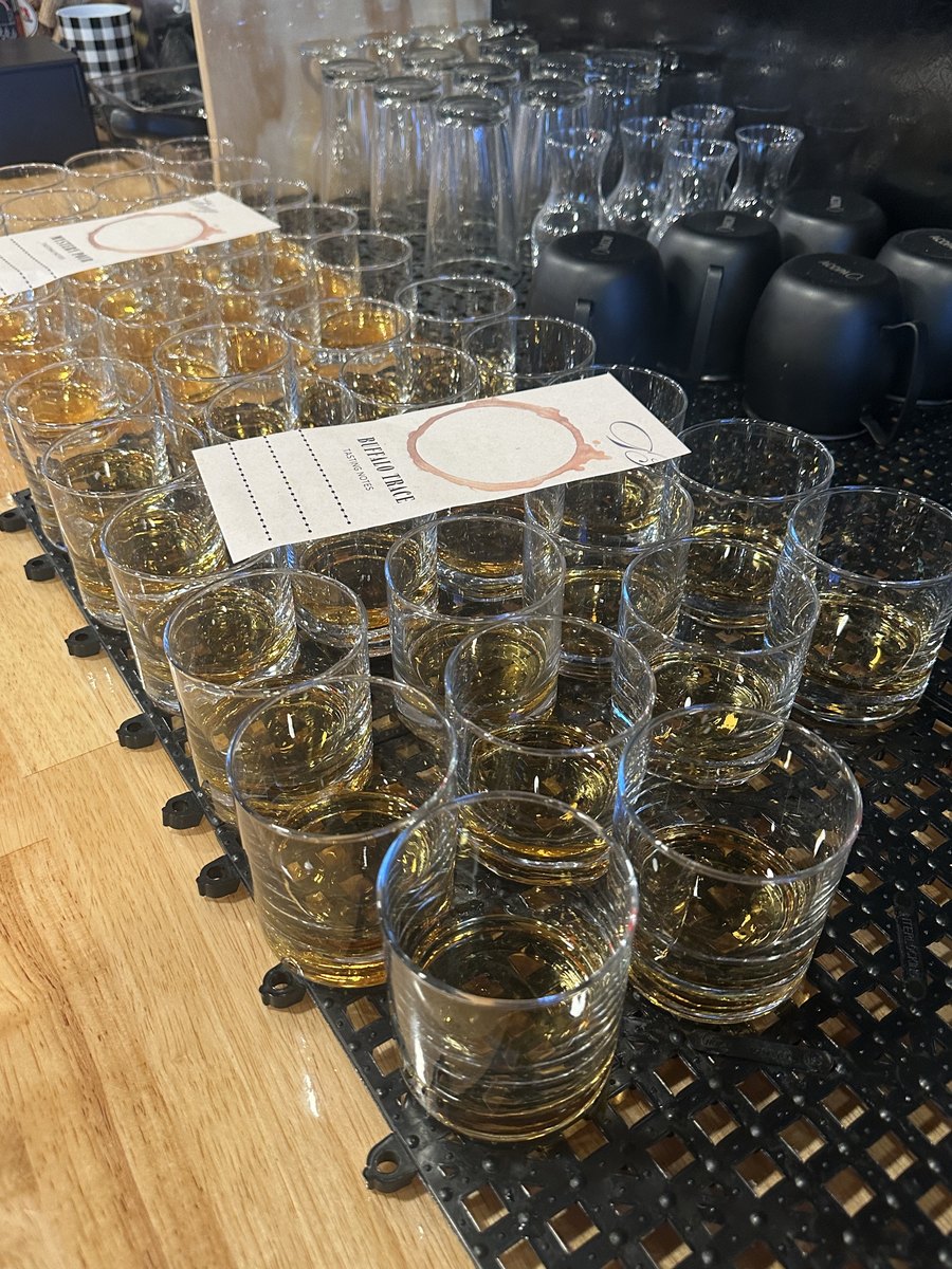 Buffalo Trace pours lined up on the bar