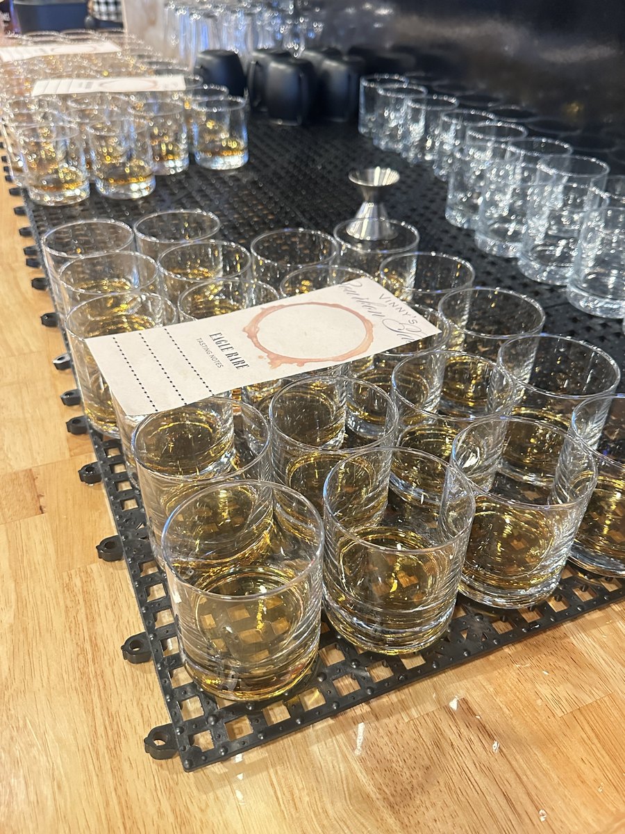 Eagle Rare pours lined up on the bar