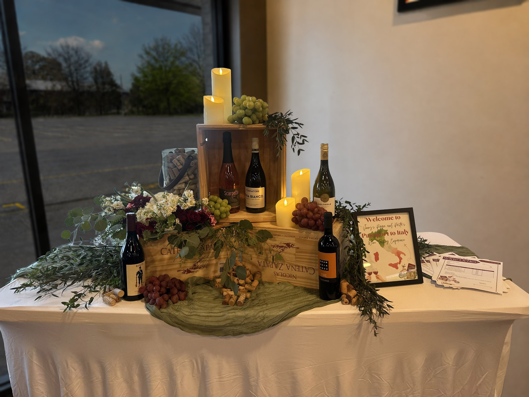 Wine tasting display at Vinny's Osteria